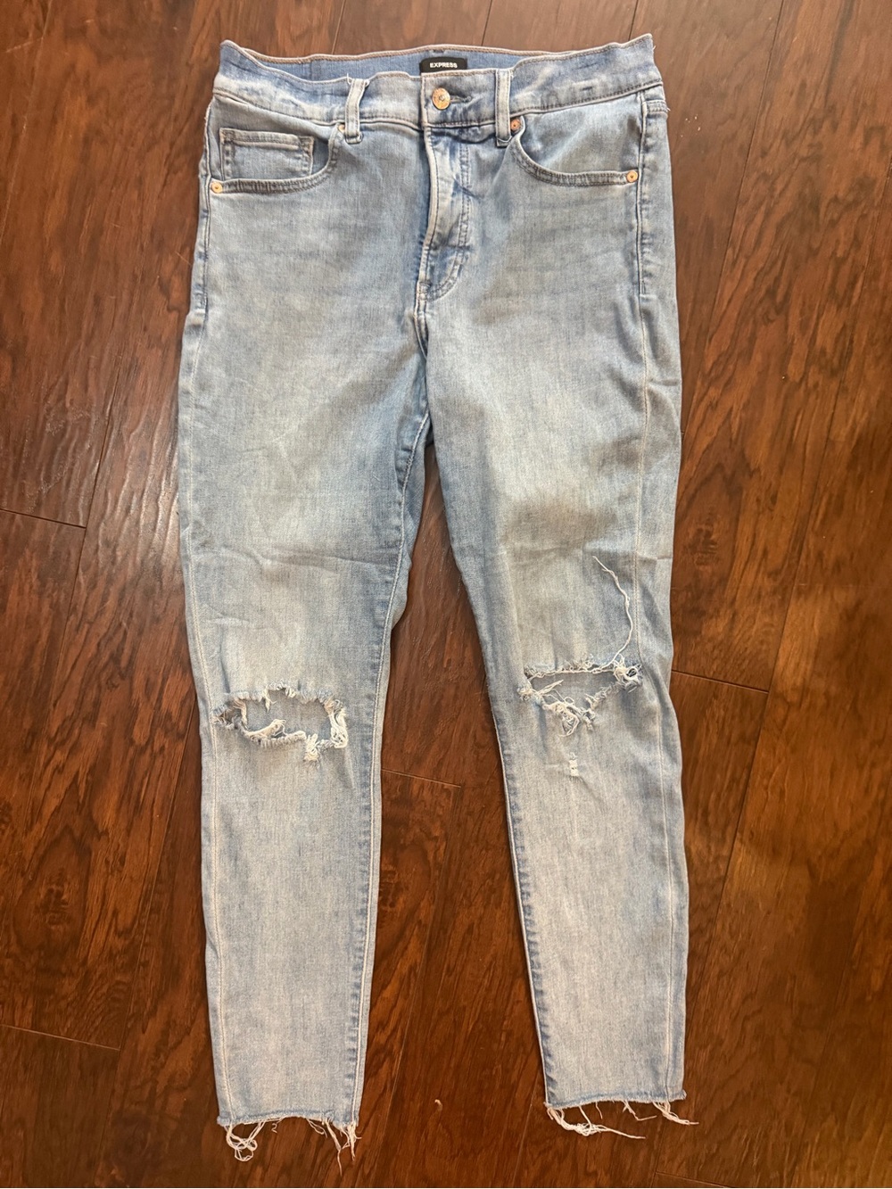 Express Women's Light Blue Ripped Skinny Jeans